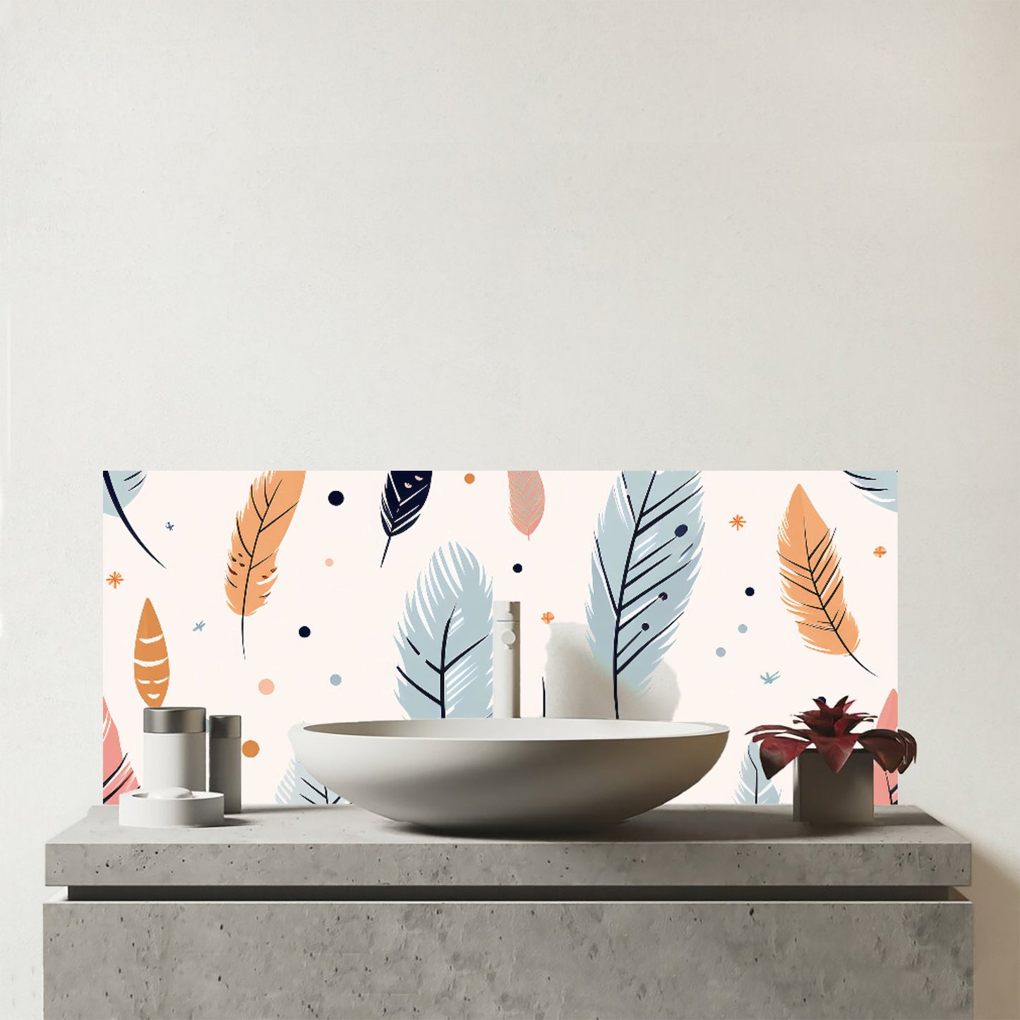 Pastel Feather Pattern Glass Bathroom Splashback