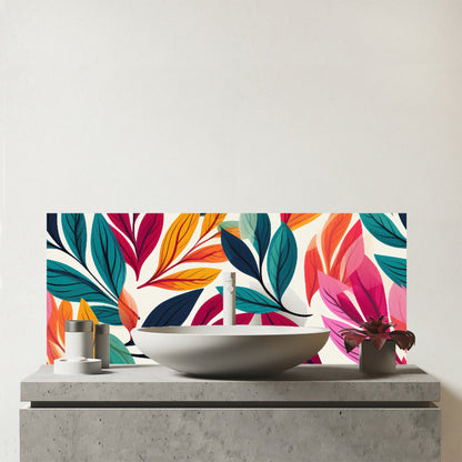 Bright Leaves Pattern Glass Bathroom Splashback