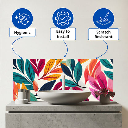 Bright Leaves Pattern Glass Bathroom Splashback