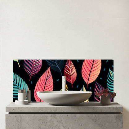 Colourful Leaves Pattern Glass Bathroom Splashback