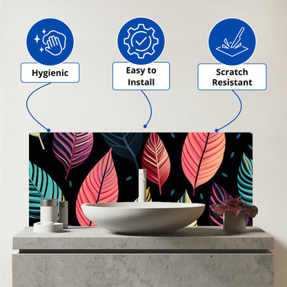 Colourful Leaves Pattern Glass Bathroom Splashback