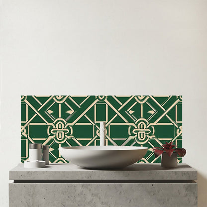 Green Lattice Design Glass Bathroom Splashback