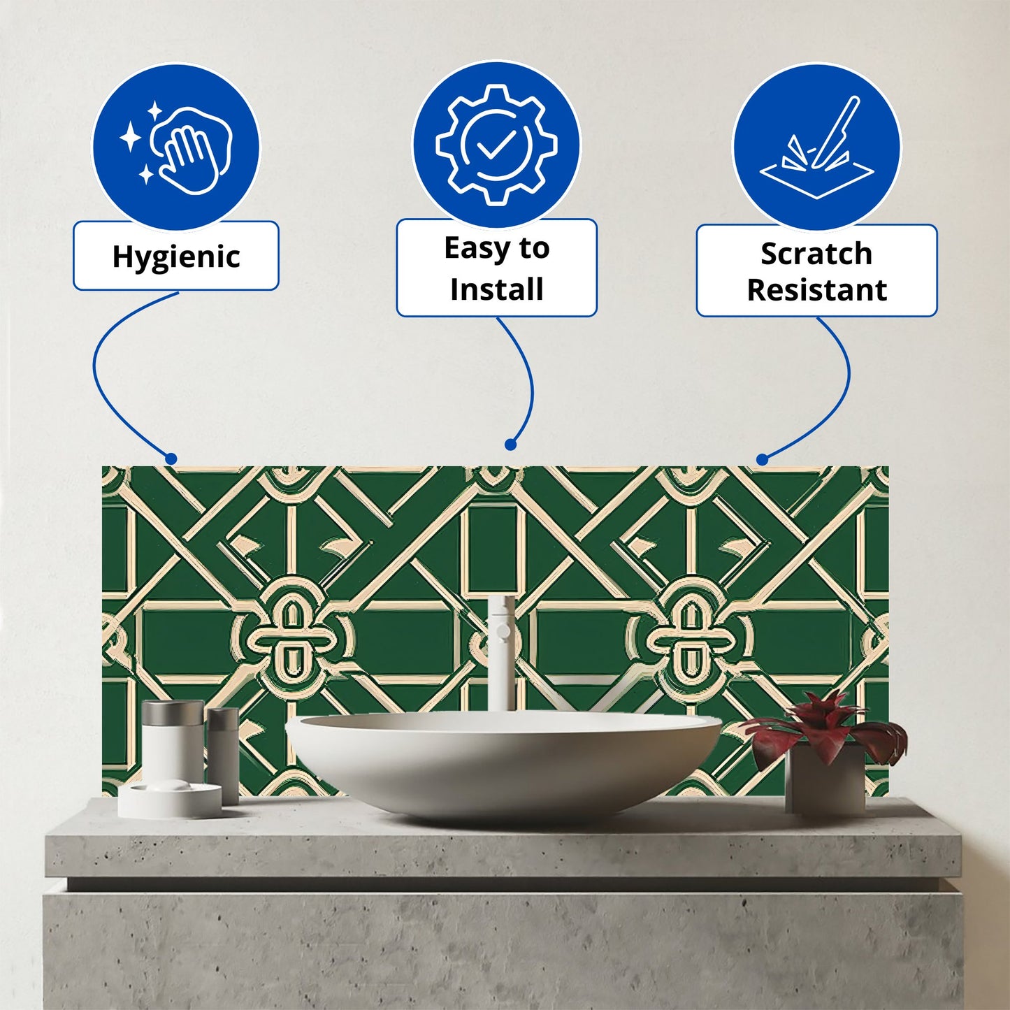 Green Lattice Design Glass Bathroom Splashback