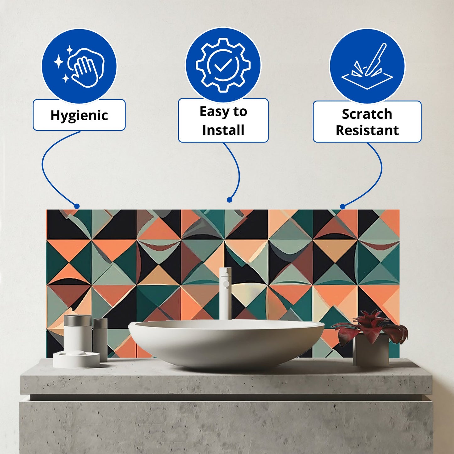 Geometric Print Pattern Glass Bathroom Splashback