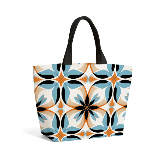 White Brown and Blue Pattern Beach Shopper Tote Bag