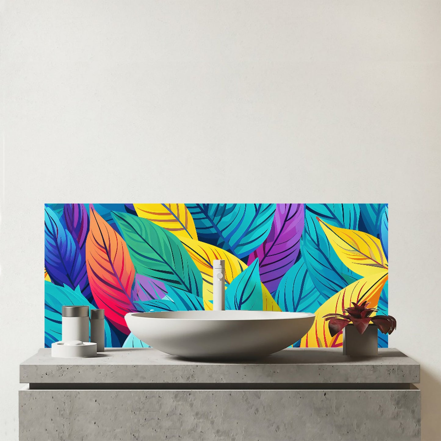 Bright Colourful Leaves Glass Bathroom Splashback