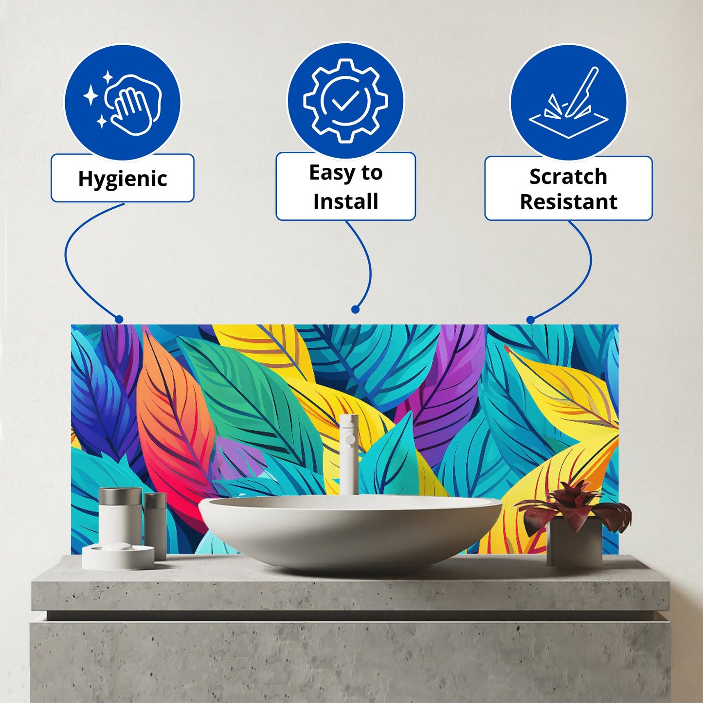 Bright Colourful Leaves Glass Bathroom Splashback