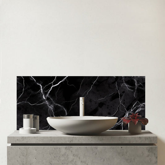 Black Marble Pattern Glass Bathroom Splashback