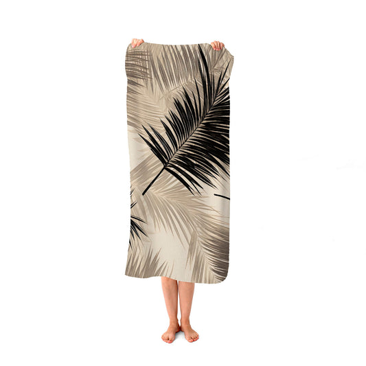 Black And White Tropical Palm Leaves Beach Towel