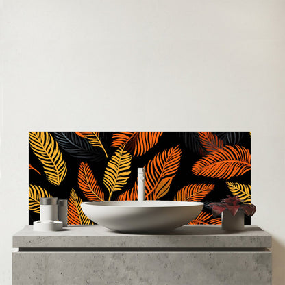 Orange Feather Leaves Glass Bathroom Splashback