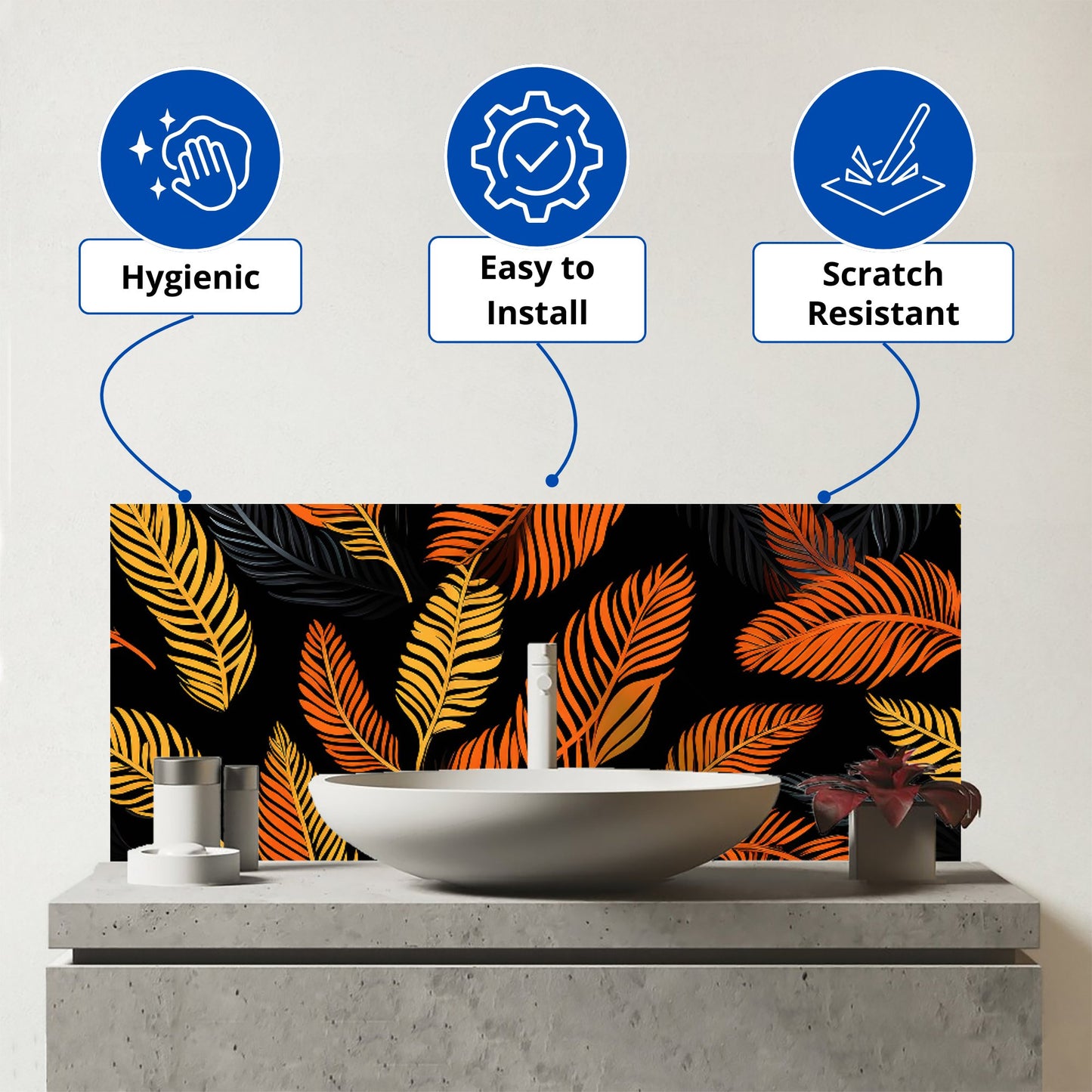 Orange Feather Leaves Glass Bathroom Splashback