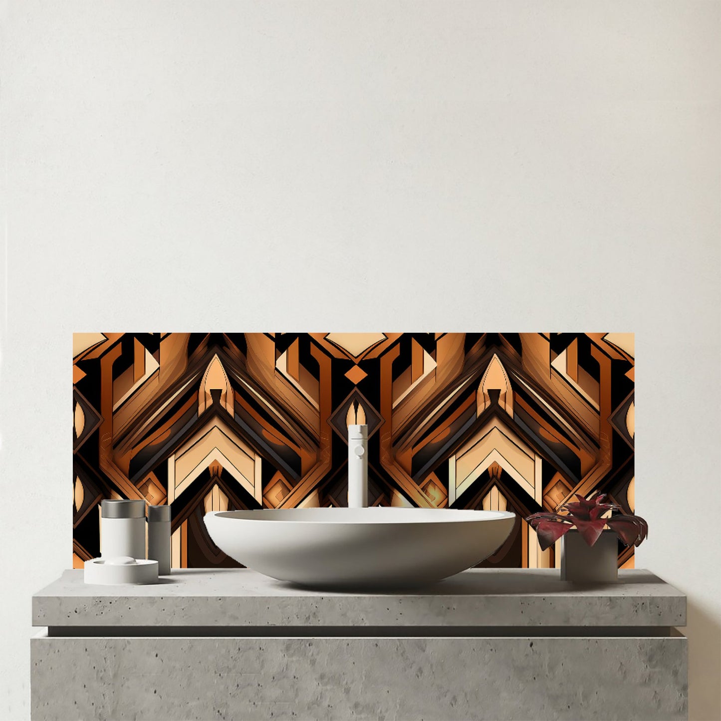 Black And Brown Intricate Pattern Glass Bathroom Splashback