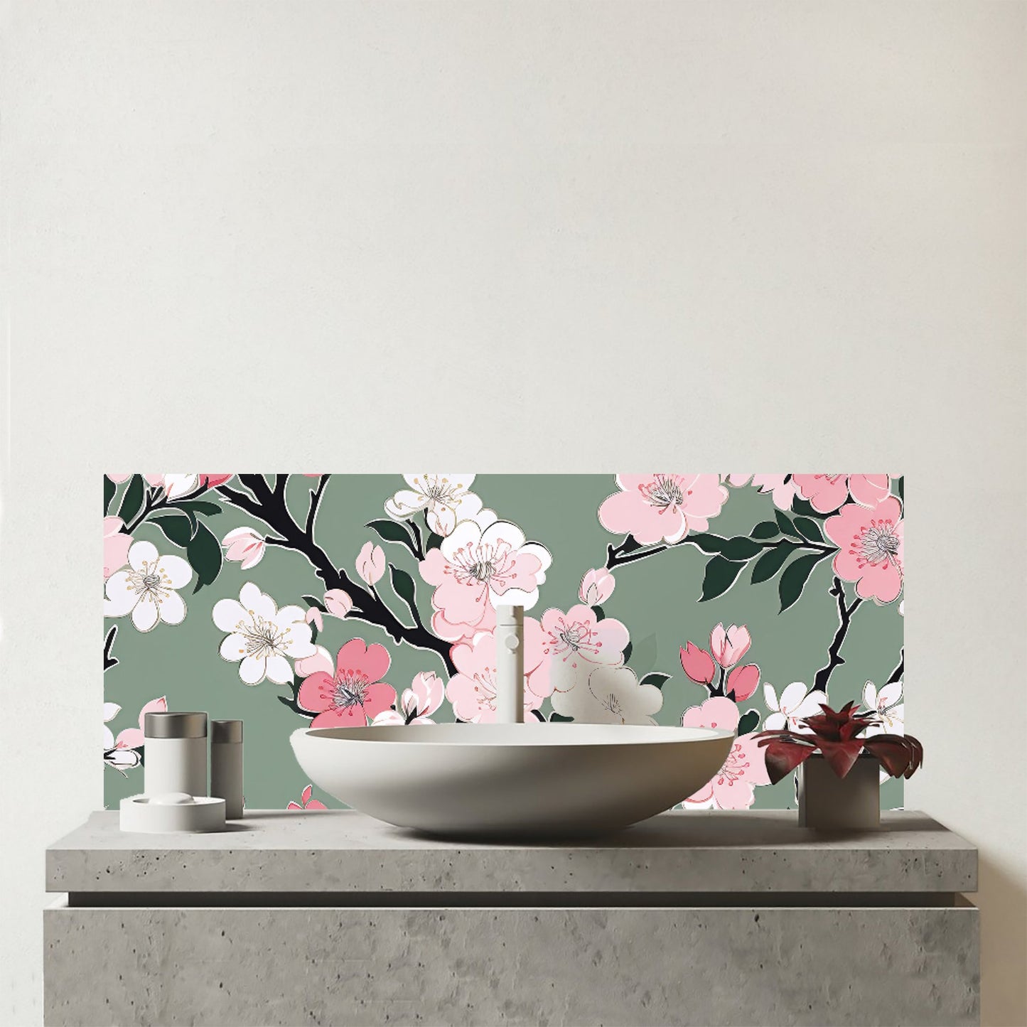 Pink Floral Abstract Pattern Glass Bathroom Splashback