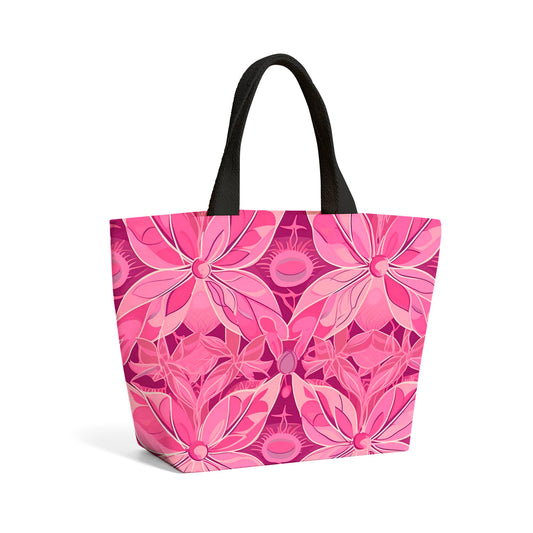 Pink Abstract Floral Design Beach Shopper Tote Bag