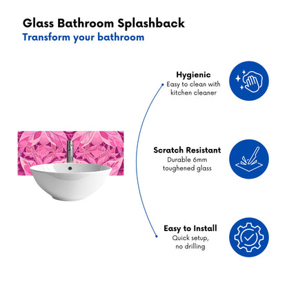 Pink Abstract Floral Design Glass Bathroom Splashback