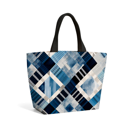 Checkered Square Black And Blue Beach Shopper Tote Bag