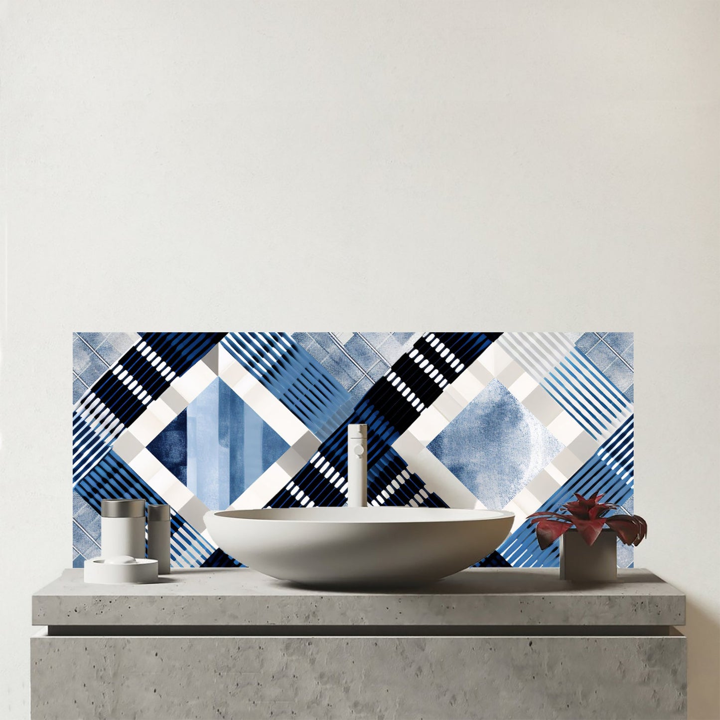 Checkered Square Black And Blue Glass Bathroom Splashback