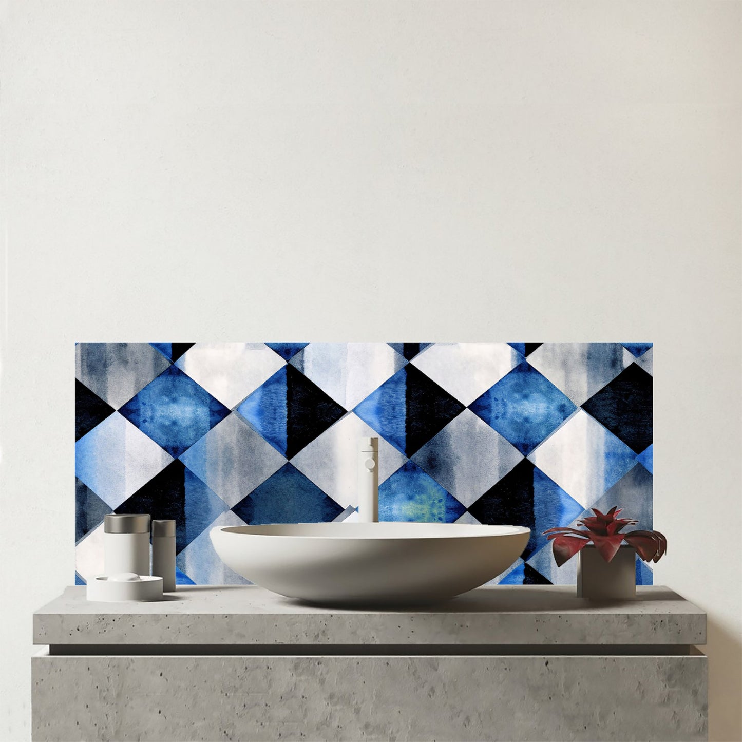 Square Checkered Pattern Glass Bathroom Splashback