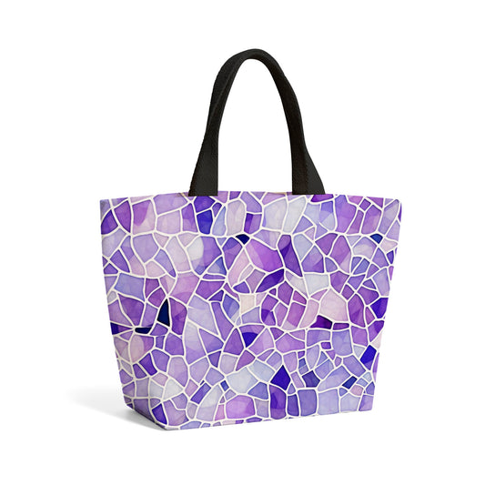 Purple and White Mosaic Design Beach Shopper Tote Bag