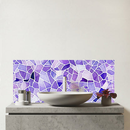 Purple and White Mosaic Design Glass Bathroom Splashback