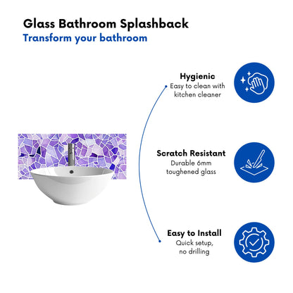 Purple and White Mosaic Design Glass Bathroom Splashback