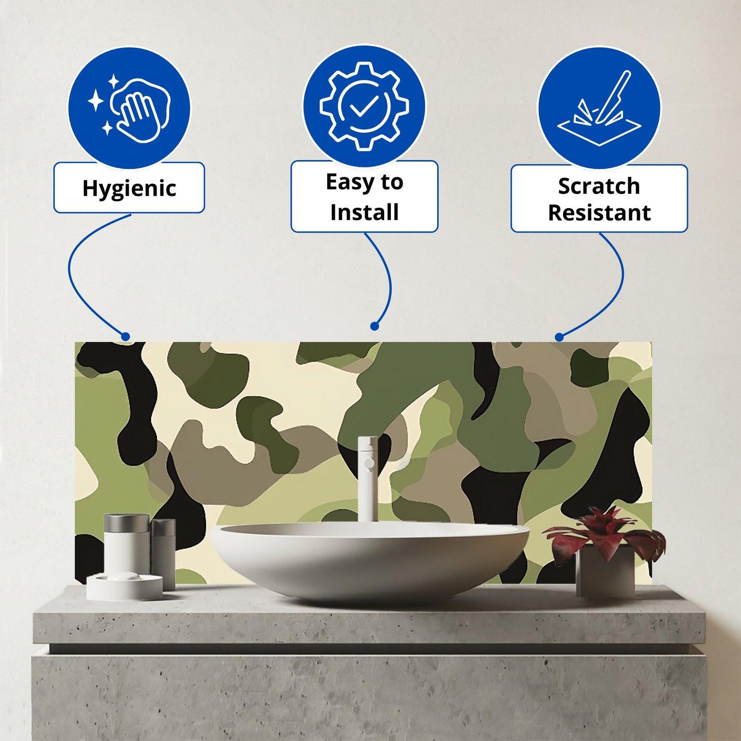 Camouflage Design Glass Bathroom Splashback