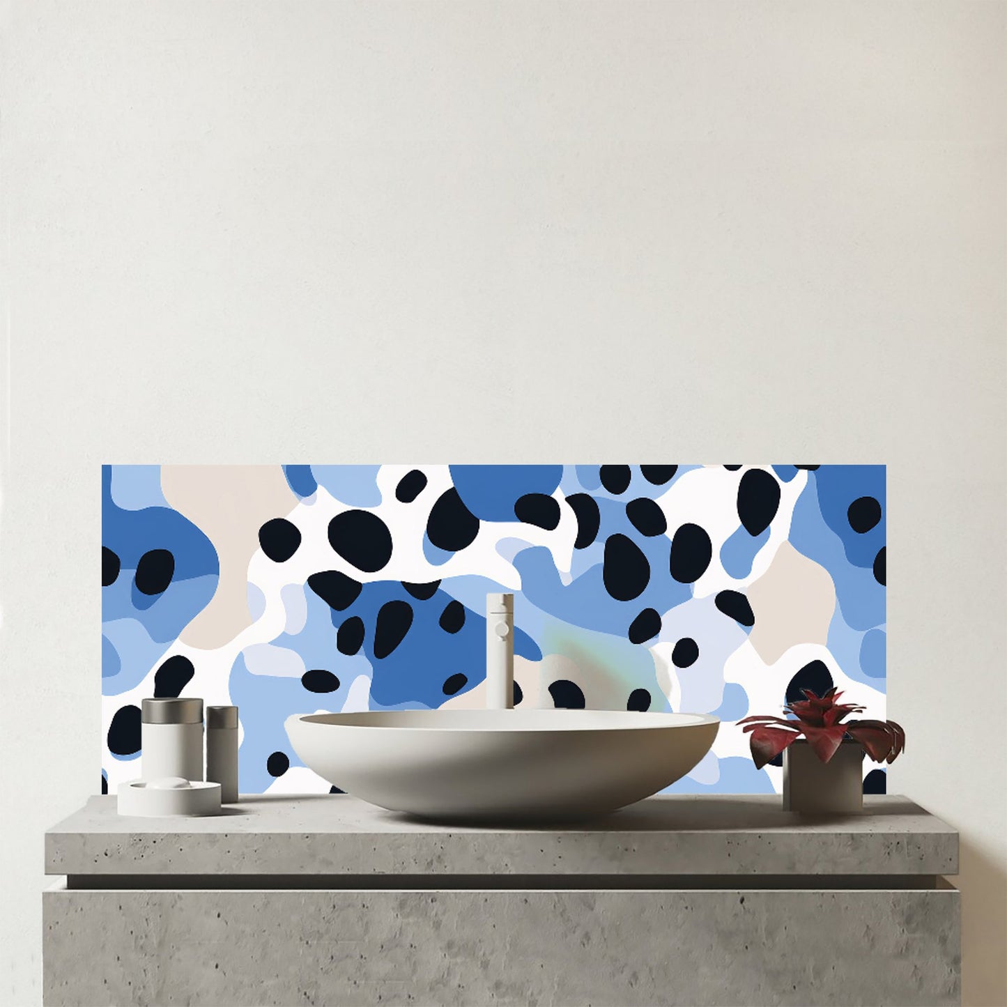 Blue Camouflage Pattern Glass Bathroom Splashback