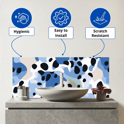 Blue Camouflage Pattern Glass Bathroom Splashback