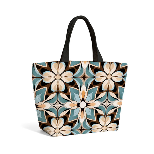 Beige And Brown Abstract Pattern Beach Shopper Tote Bag