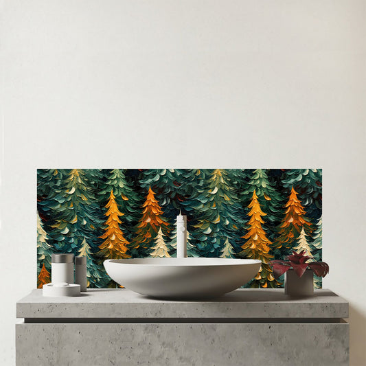 Impasto Style Christmas Trees Glass Bathroom Splashback