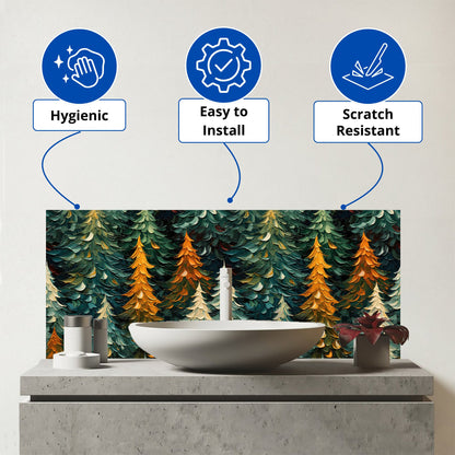 Impasto Style Christmas Trees Glass Bathroom Splashback