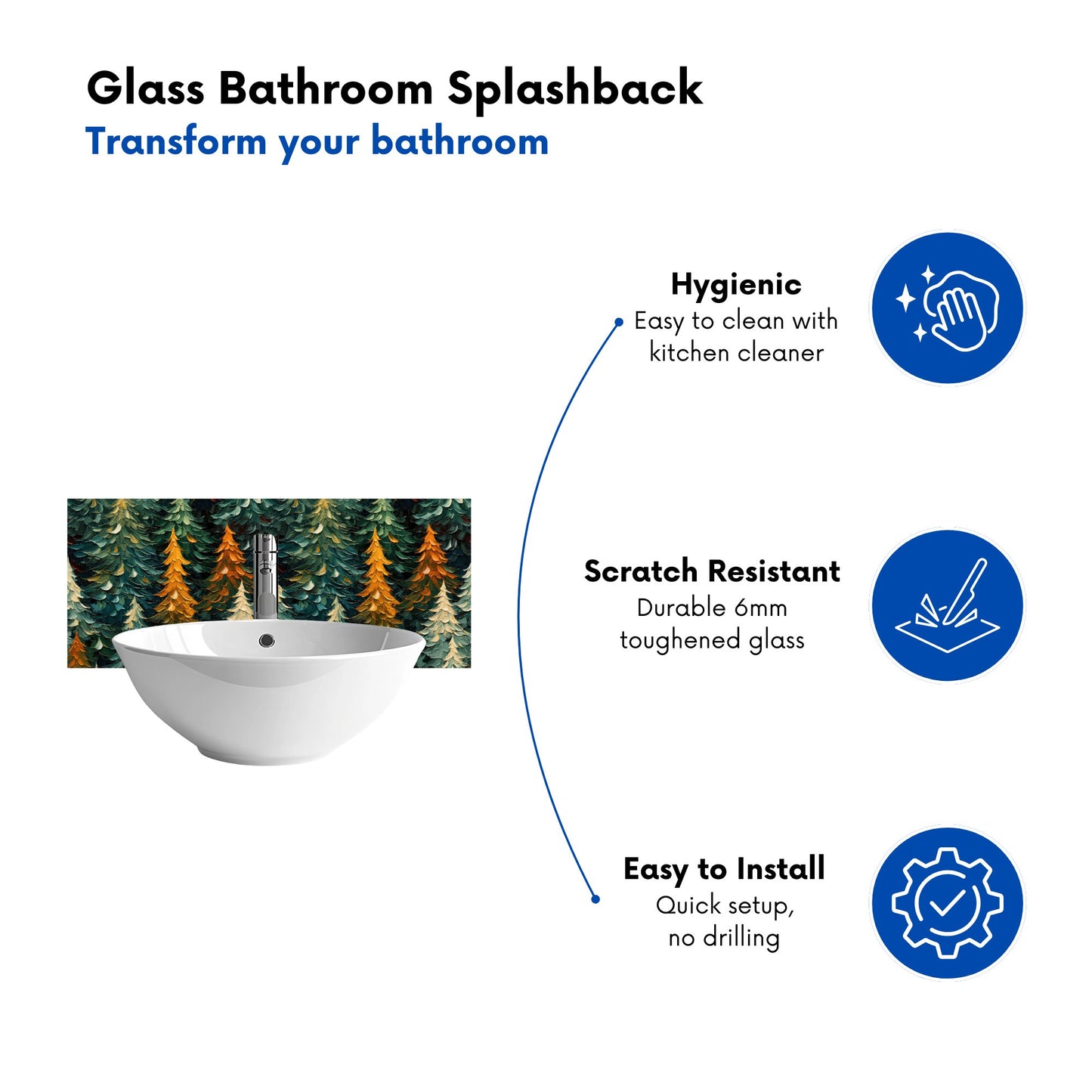 Impasto Style Christmas Trees Glass Bathroom Splashback