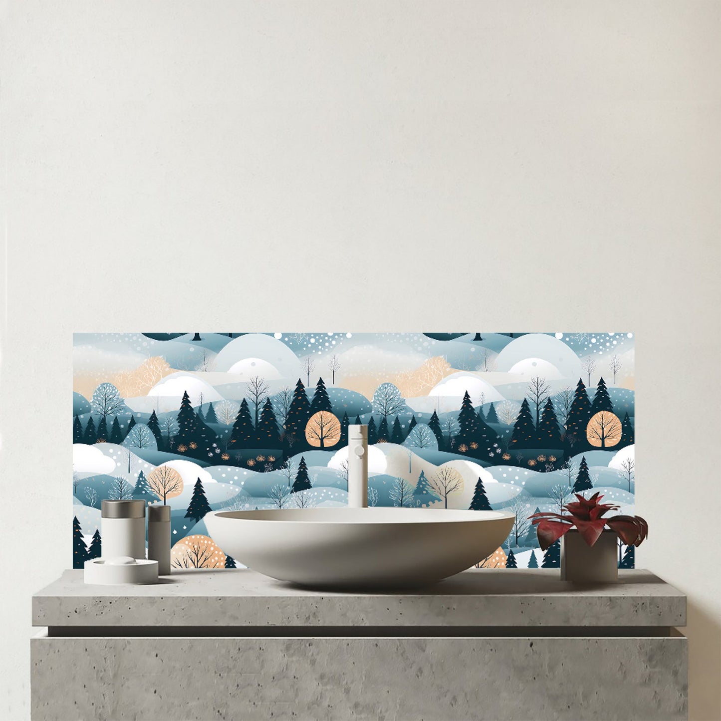 Dreamy Snowy Christmas Scene Glass Bathroom Splashback