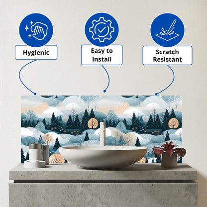 Dreamy Snowy Christmas Scene Glass Bathroom Splashback