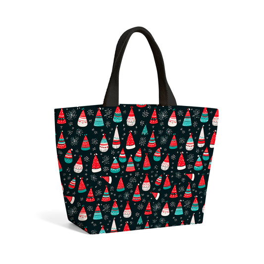 Hand Drawn Cheerful Santa Hats Beach Shopper Tote Bag