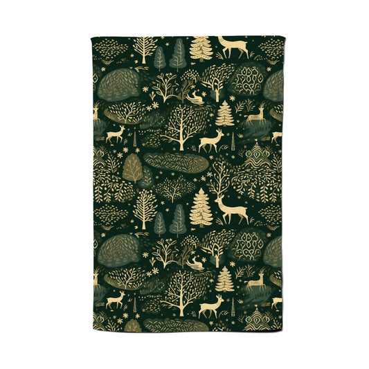 Green Christmas Woodlands Tea Towel