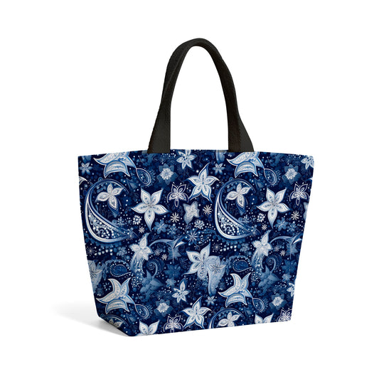 Paisley Christmas Stars Blue Beach Shopper Tote Bag