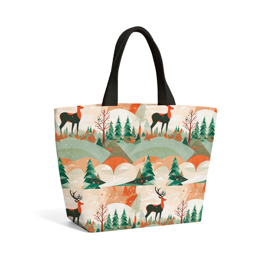 Reindeer On A Snowy Landscape Pattern Beach Shopper Tote Bag