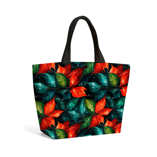 Christmas Watercolour Holly Leaf Beach Shopper Tote Bag