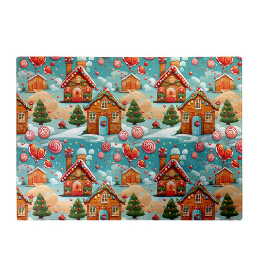 Christmas Gingerbread House Glass Chopping Board