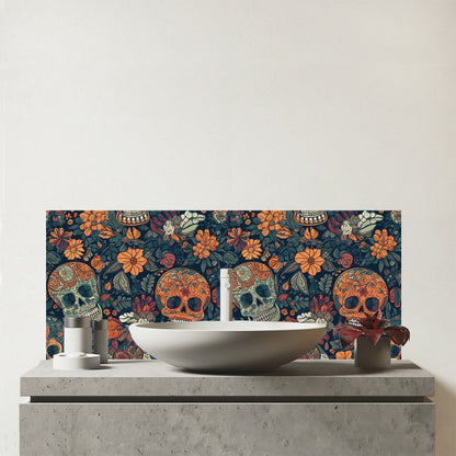 Dia De Los Muertos Skulls Glass Bathroom Splashback