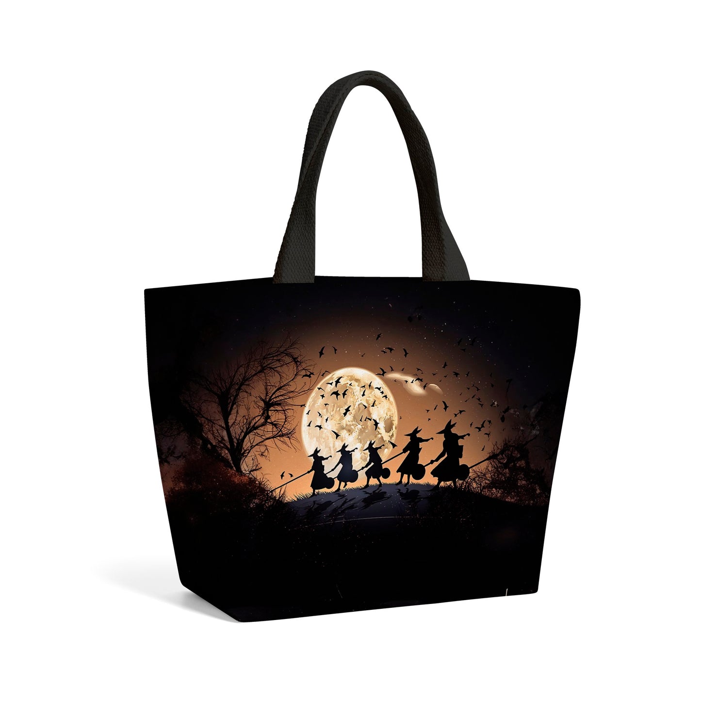 A Group Of Witches Riding Broomsticks Beach Shopper Tote Bag