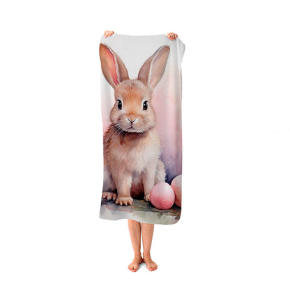 Whimsical Watercolour Easter Bunny Beach Towel