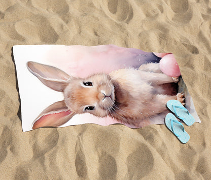 Whimsical Watercolour Easter Bunny Beach Towel