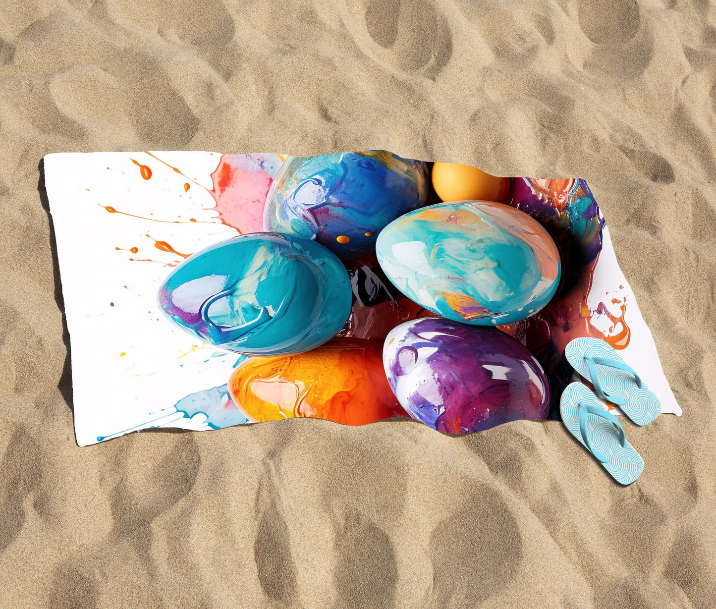 Watercolor Easter eggs Beach Towel