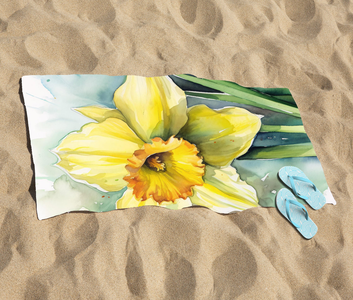 Watercolour Daffodil Beach Towel