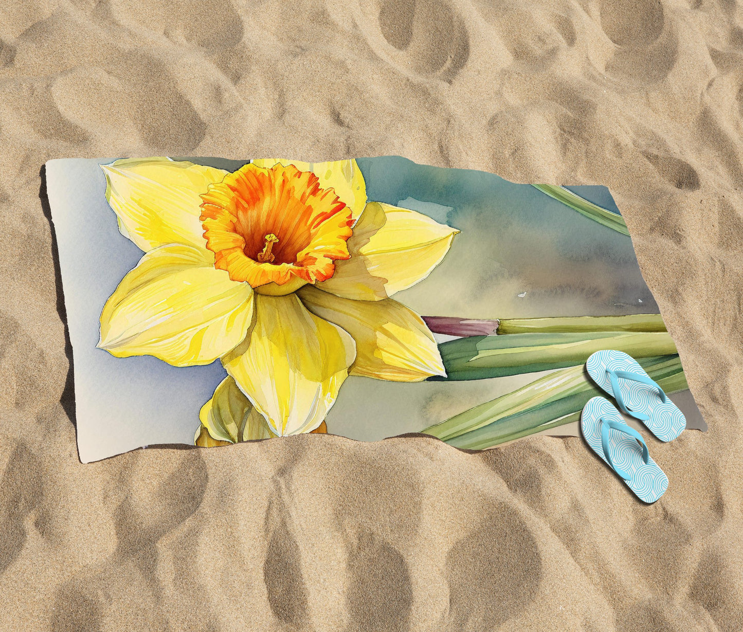 Daffodil Watercolour Beach Towel