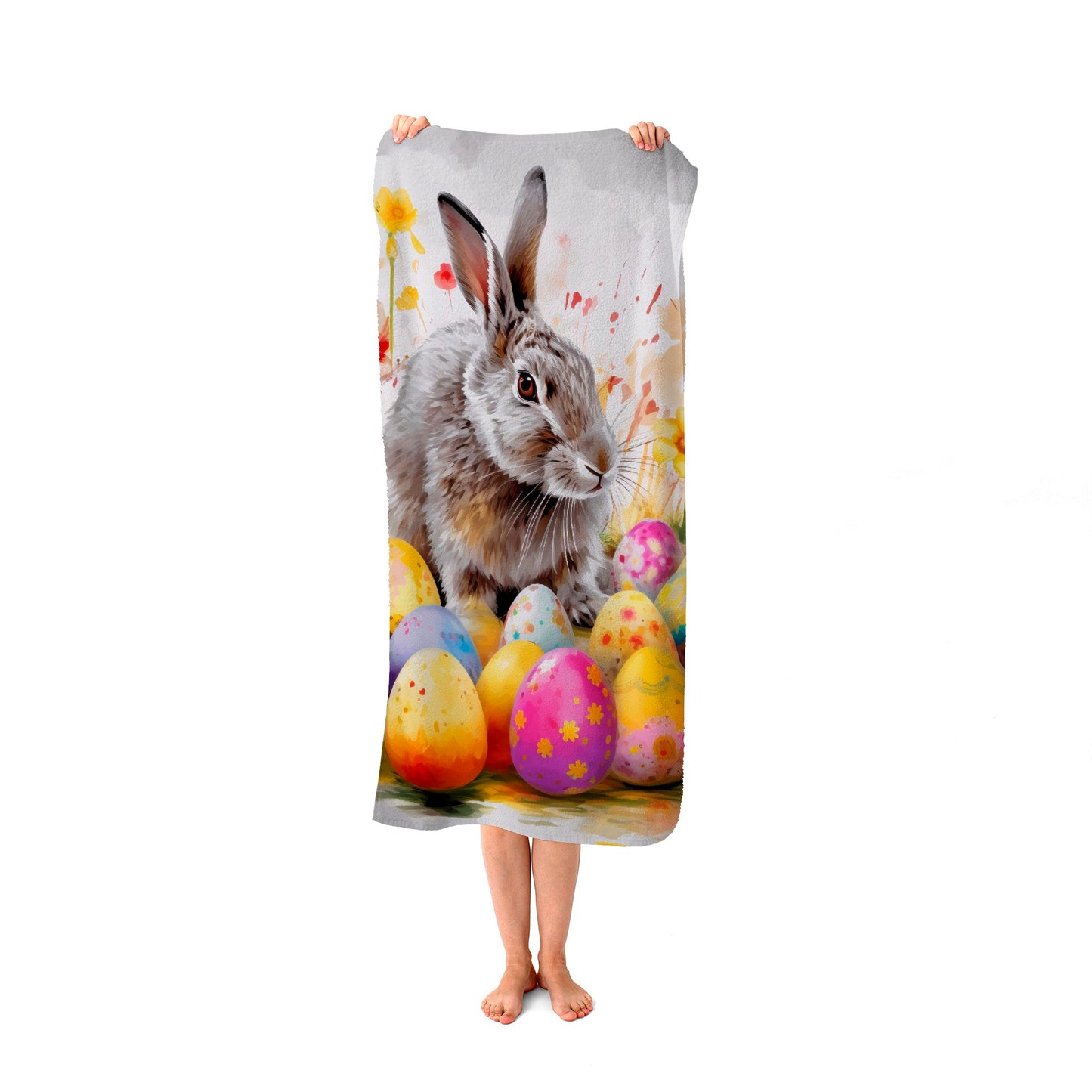 Splashart Easter Bunny And Eggs Beach Towel