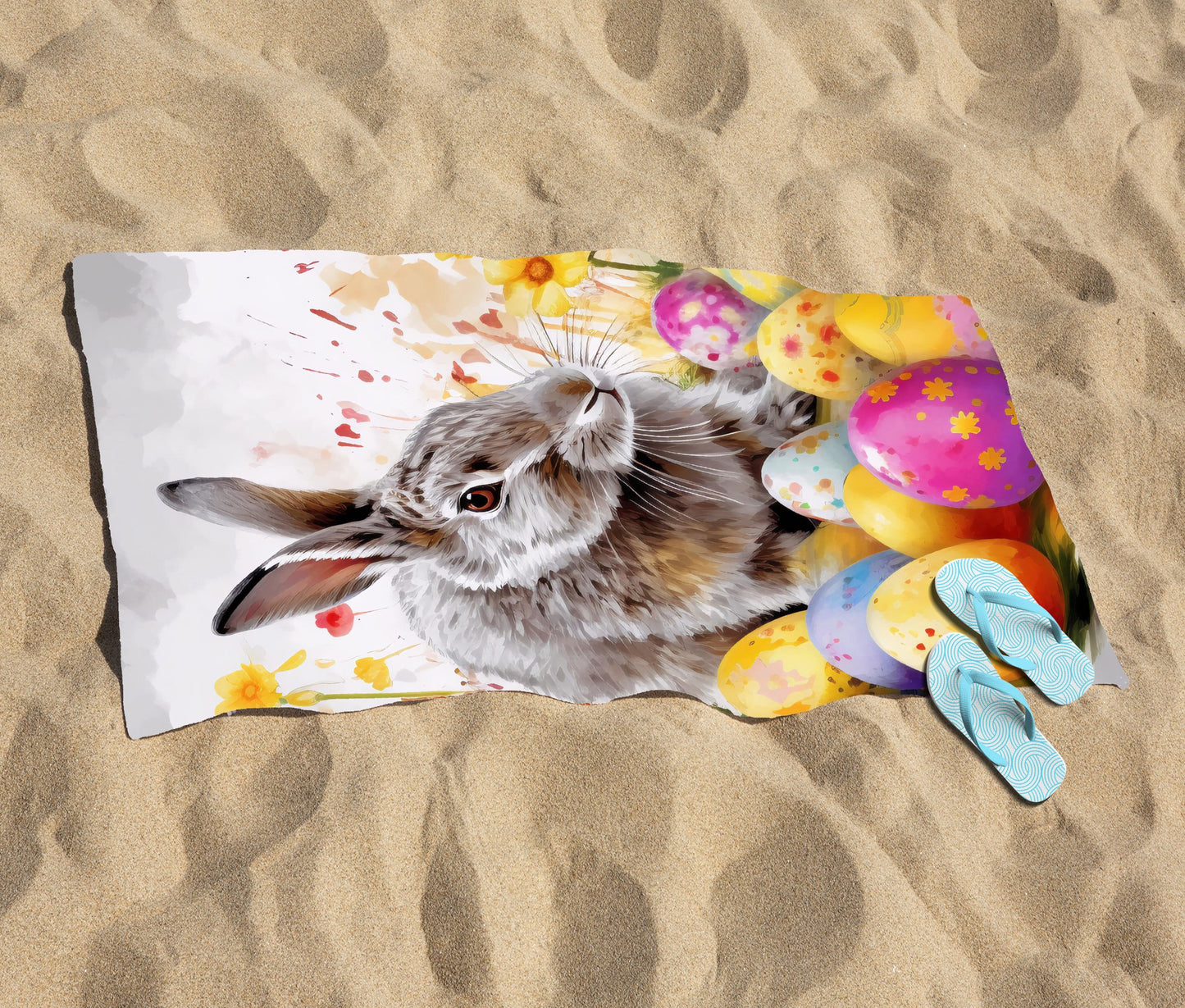 Splashart Easter Bunny And Eggs Beach Towel