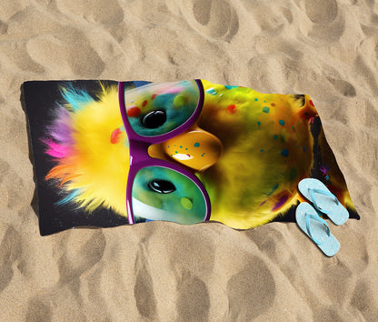 Funky Easter Chick With Glasses Beach Towel